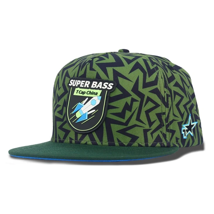 Green Cartoon Rocket Rubber Snapback Cap