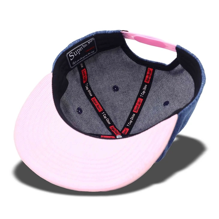 Pink Embroidery Denim Snapback Cap