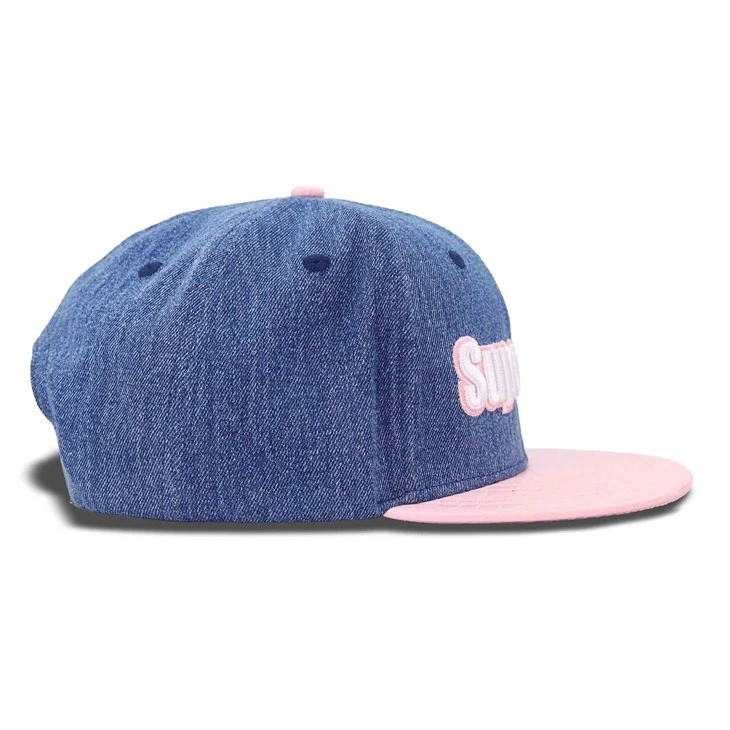 Pink Embroidery Denim Snapback Cap